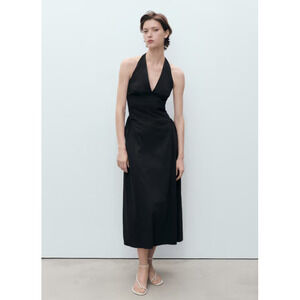 MANGO Halter neck cotton midi-dress black XS